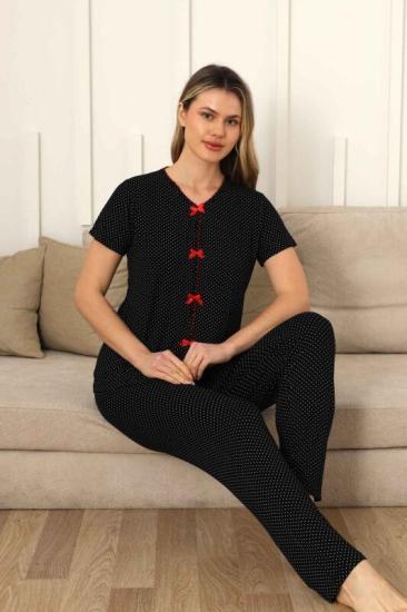 Likralı Puantiye Desen Bayan Pijama Takımı