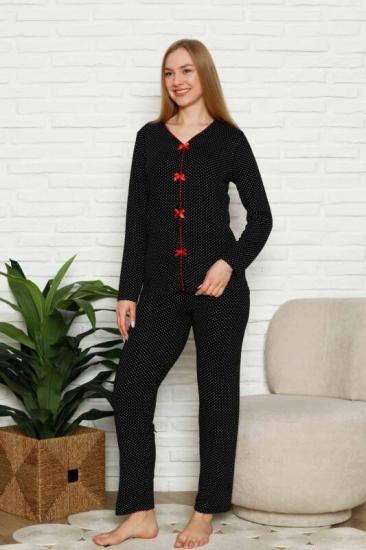 Likralı Puantiye Desen Bayan Pijama Takımı