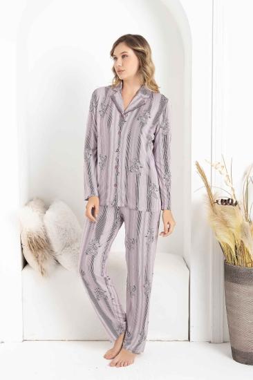 uzun kollu boydan düğmeli bayan pijama takımı