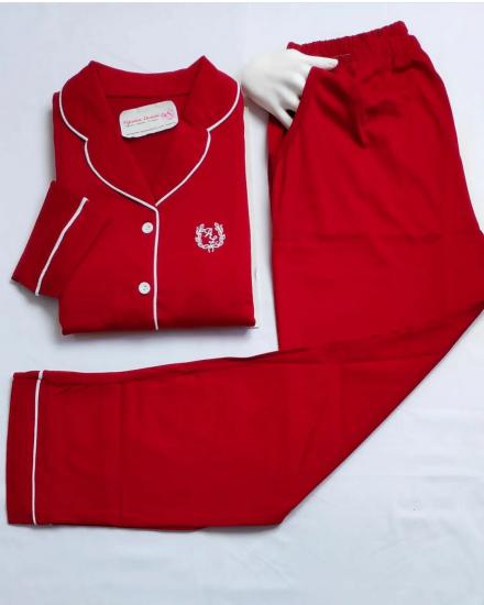 2577 Kısa Kollu Bayan Pijama Takımı -KIRMIZI