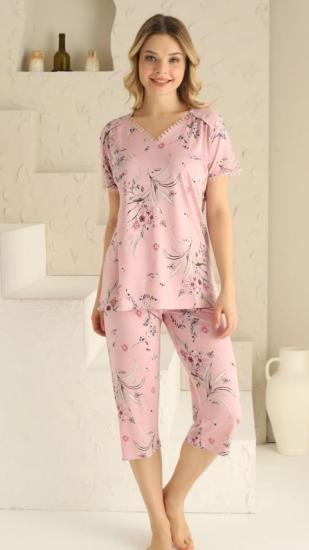 Çiçek Desen Kapri Bayan Pijama Takımı Pembe 2704