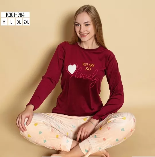 İPEKSİ KADİFE FULL LİKRALI Kışlık Bayan Pijama Takımı - Vişne