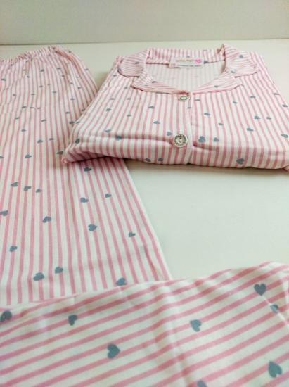 Kalp desen çizgili bayan pijama