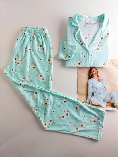 Süet Boydan Düğmeli Bayan Pijama Takımı