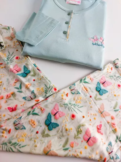 LİKRALI Uzun Kol Kadın Pijama Takımı 