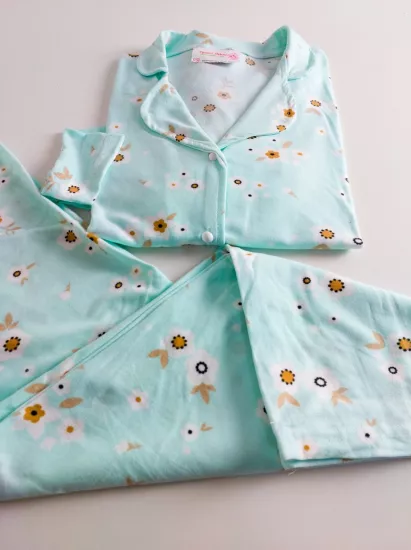 Süet Boydan Düğmeli Bayan Pijama Takımı