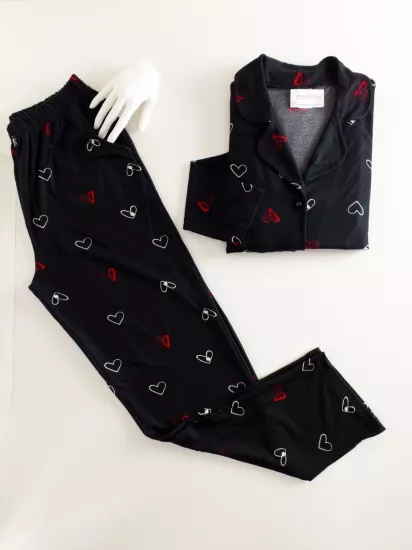 Süet Boydan Düğmeli Bayan Pijama Takımı