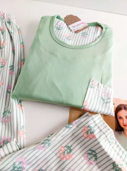 Büyük Beden LİKRALI UZUN Kollu Kadın Pijama Takımı 