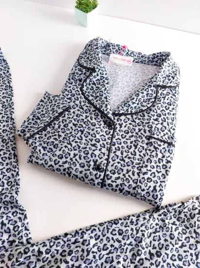 Likralı Leopar Desen Bayan Pijama Takımı