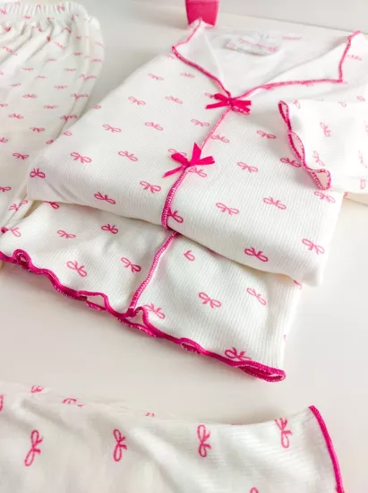 Esnek Fiyonk Desen Bayan Pijama Takımı 