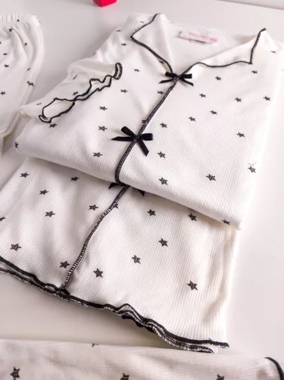 Esnek Fiyonk Desen Bayan Pijama Takımı 