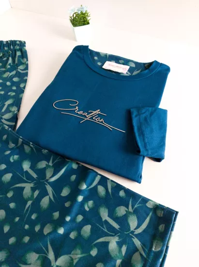 Esnek Uzun Kol Kadın Pijama Takımı 