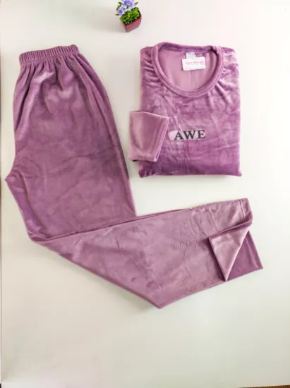 İPEKSİ KADİFE FULL LİKRALI Kışlık Bayan Pijama Takımı - Vişne