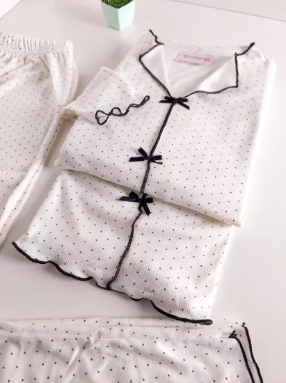 Esnek Puantiye Desen Bayan Pijama Takımı 