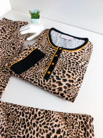 LİKRALI Uzun Kol Kadın Pijama Takımı 