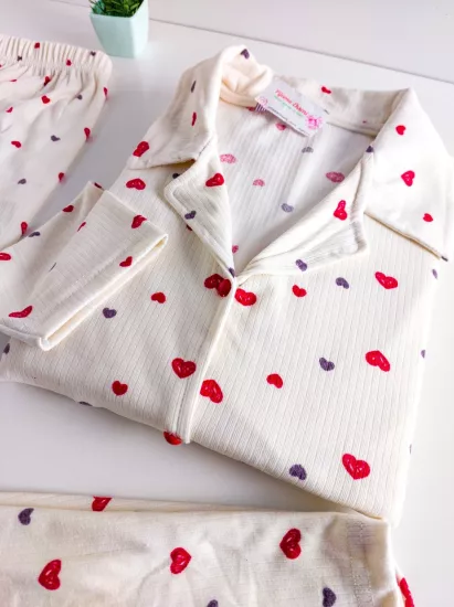 Esnek Kalp Desen Bayan Pijama Takımı 
