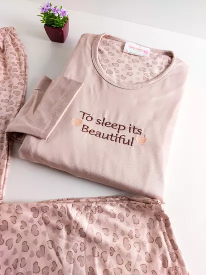 Büyük Beden LİKRALI UZUN Kollu Kadın Pijama Takımı 