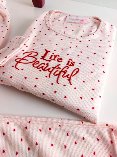 Kalp Desen Bayan Pijama Takımı 