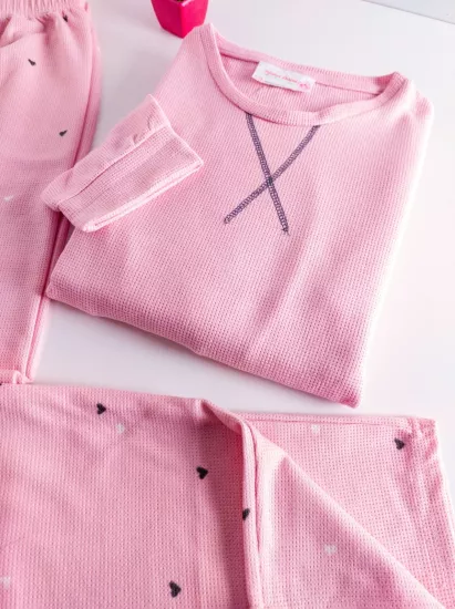 Esnek kalp Desen Bayan Pijama Takımı 