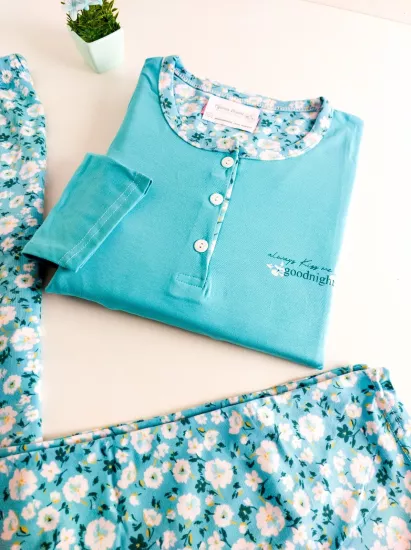 LİKRALI Uzun Kol Kadın Pijama Takımı 