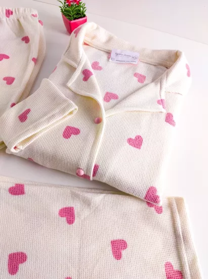 Kalp Desen Bayan Pijama Takımı 
