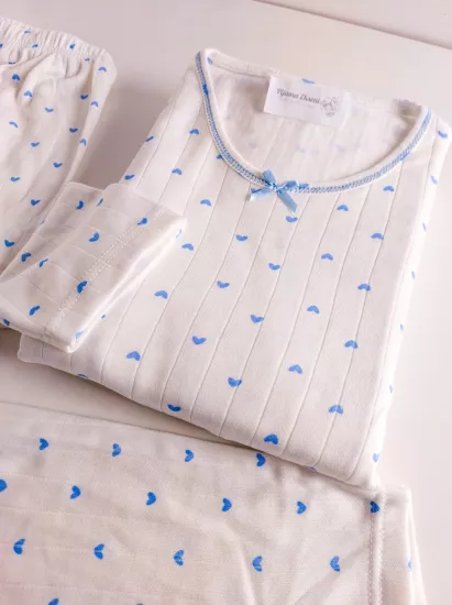 Esnek Kalp Desen Bayan Pijama Takımı 