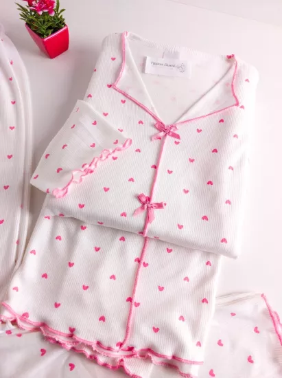 Esnek Çiçek Desen Bayan Pijama Takımı 