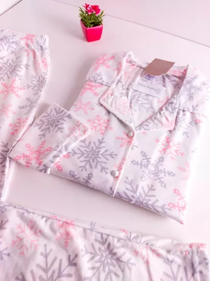 Süet Boydan Düğmeli Bayan Pijama Takımı