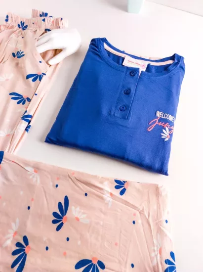 Likralı Uzun Kollu Bayan Pijama Takımı