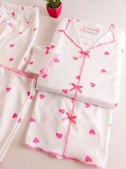 Esnek Çiçek Desen Bayan Pijama Takımı 