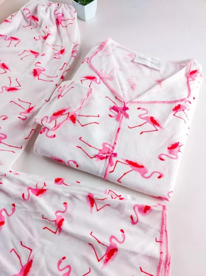 Esnek Flamingo Desen Bayan Pijama Takımı 