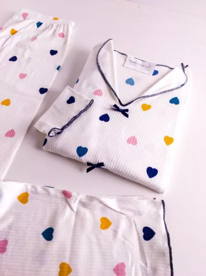 Esnek KALP Desen Bayan Pijama Takımı 