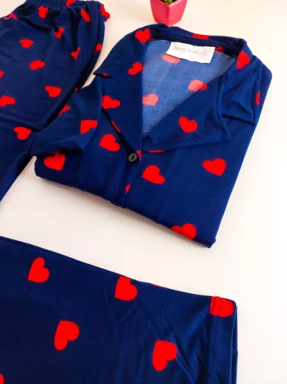 Kalp Desen Bayan Pijama Takımı