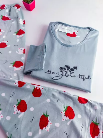 Likralı Bayan Pijama Takımı 