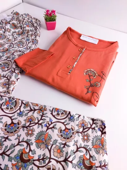 LİKRALI Uzun Kol Kadın Pijama Takımı 