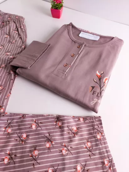 LİKRALI Uzun Kol Kadın Pijama Takımı 