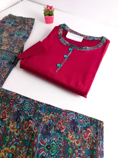 LİKRALI Uzun Kol Kadın Pijama Takımı 