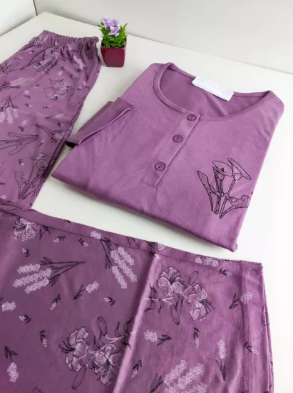 Esnek Uzun Kol Kadın Pijama Takımı 