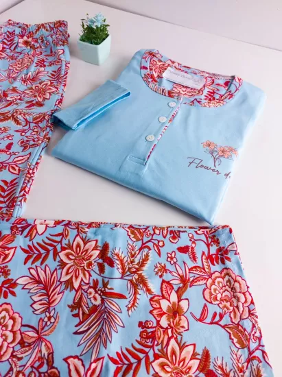 LİKRALI Uzun Kol Kadın Pijama Takımı 