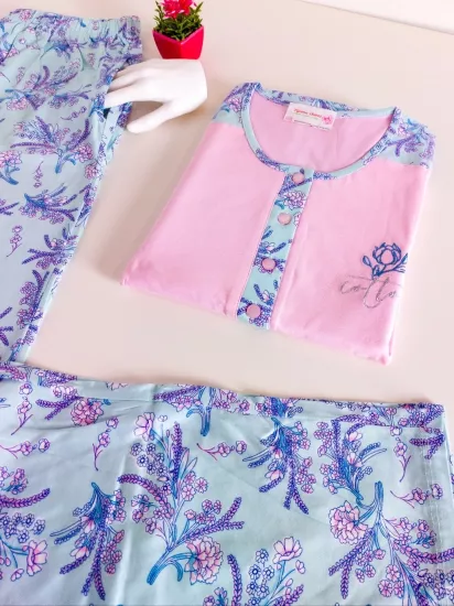 Pamuk Kısa Kol Kadın Pijama Takımı 
