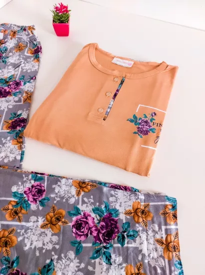 LİKRALI Uzun Kol Kadın Pijama Takımı 