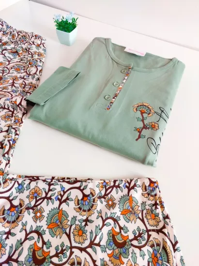 LİKRALI Uzun Kol Kadın Pijama Takımı 