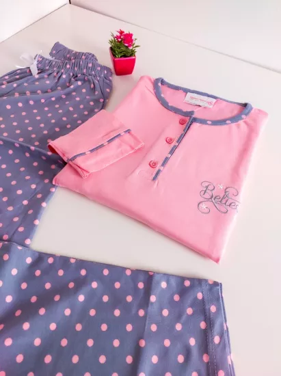 LİKRALI Uzun Kol Kadın Pijama Takımı 
