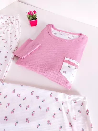 Kahve Kalp Desen Bayan Pijama Takımı