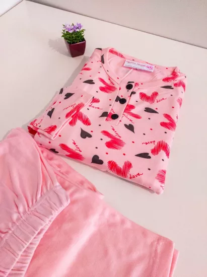 Büyük Beden Uzun kollu Kadın Pijama Takımı 