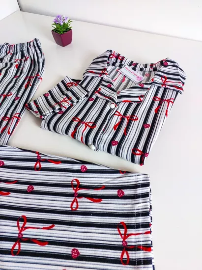 Süet Boydan Düğmeli Bayan Pijama Takımı