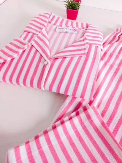 Krep Süet Boydan Düğmeli Bayan Pijama Takımı