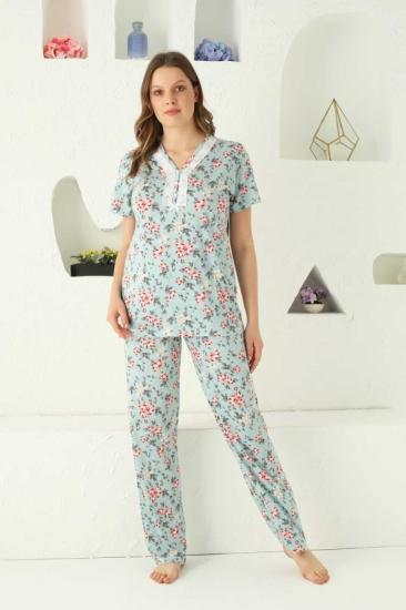 Dantel Detay Çiçek Desen Kadın Pijama Takımı 