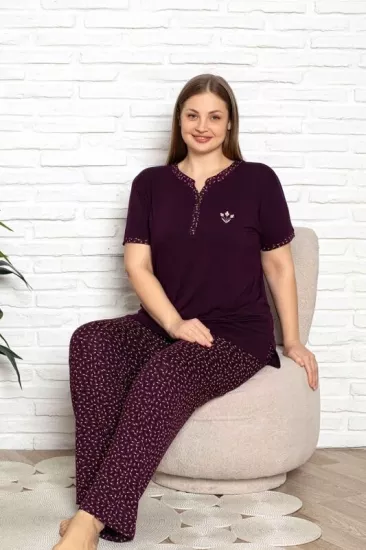 Büyük Beden LİKRALI Kısa Kol Kadın Pijama Takımı 2838