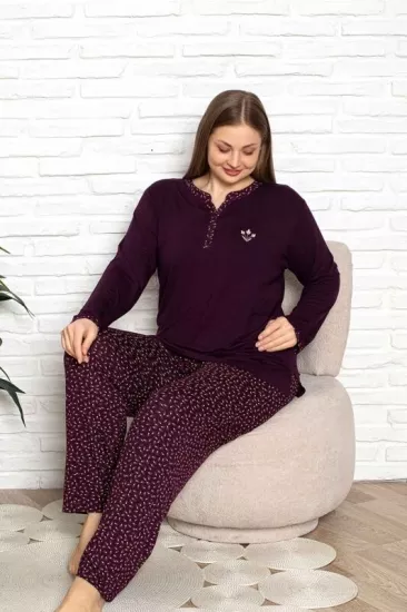 Büyük Beden LİKRALI UZUN Kollu Kadın Pijama Takımı 2838